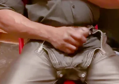 Leather Jeans Wank and Open Shirt Gay Porn Edging Session