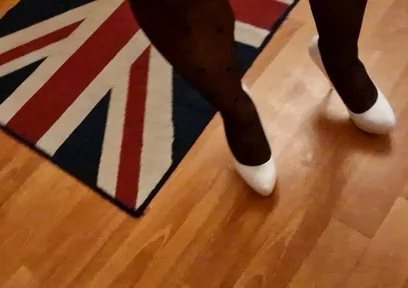 Sexy Trio of High Heels, I Secretly Walk in Their Pantyhose and Play with the Heels