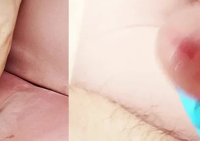 Blue Latex Glove Hand Hard Jerking off Huge Mushroom Head Cock with Cumshot