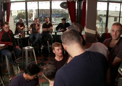 Muscle stud uses and fucks his boy in front of a horny lunch crowd.